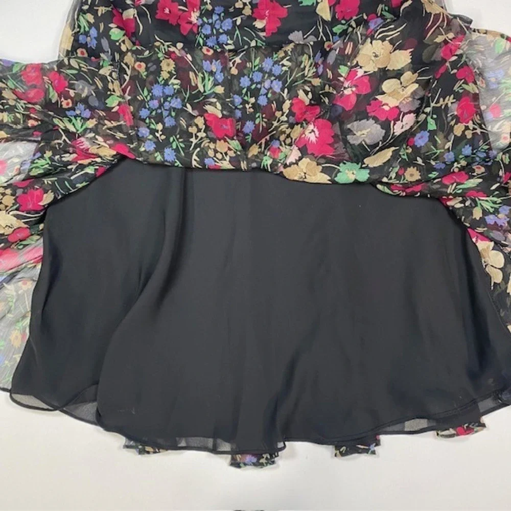 Lauren Ralph Lauren Floral Chiffon Skirt Black Red Blue‎ Size 16W Swing